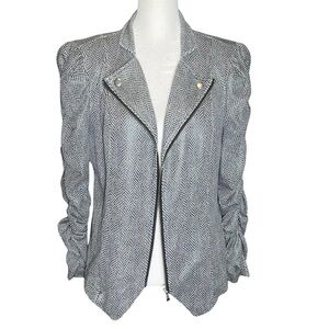 JohnPaulRichard Womens Moto Jacket Snake Print Blazer Ruched‎ Sleeve Medium